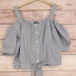 Sans Souci Blouse Womens XL White Striped Off Shoulder 3/4 Sleeve Anthropologie